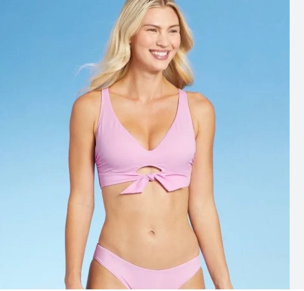 Shade & Shore Tie Front Bralette Bikini Top 34C Hipster Bikini Bottom Purple NWT